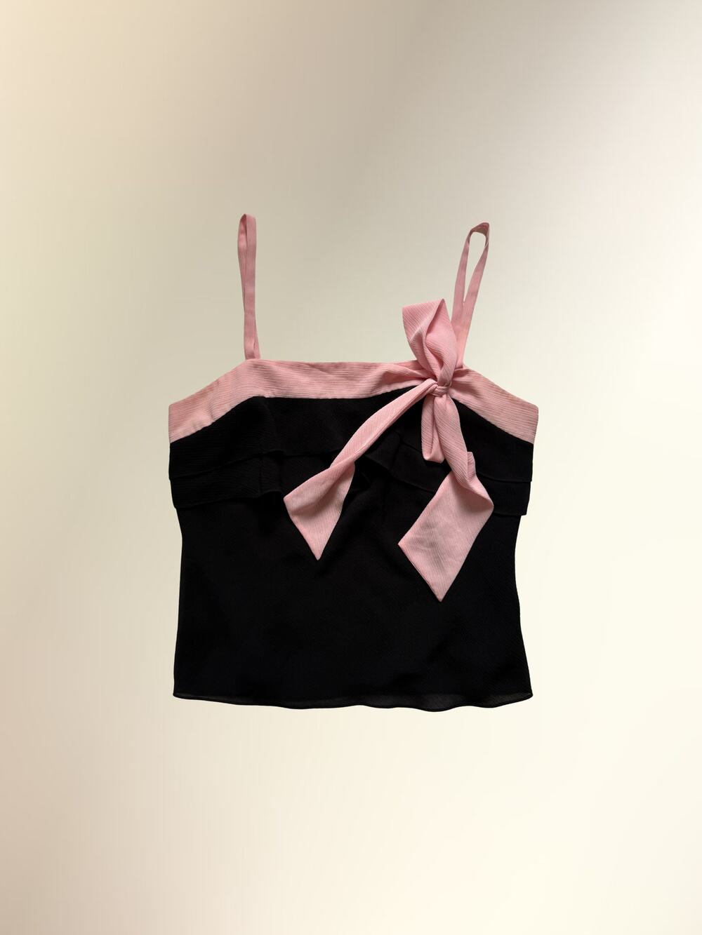 Ann Taylor LOFT Black Pink Bow Ruffle Cami Tank Top Women's 12